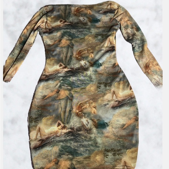 BODYCON LONG SLEEVED RENAISSANCE MIDI DRESS - Picture 3 of 3